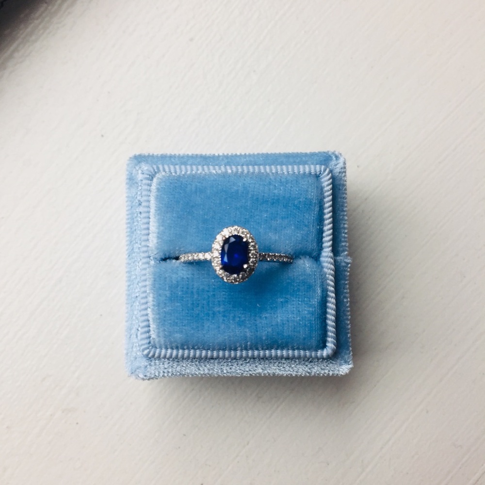 Berricle Sterling Silver Blue CZ Halo Ring